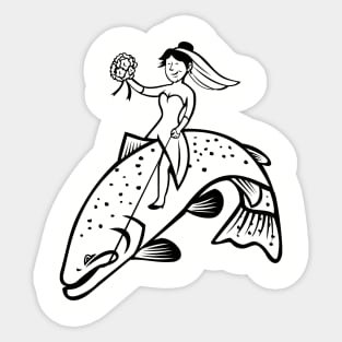 Bride Fisherman Riding Steelhead Trout Sticker